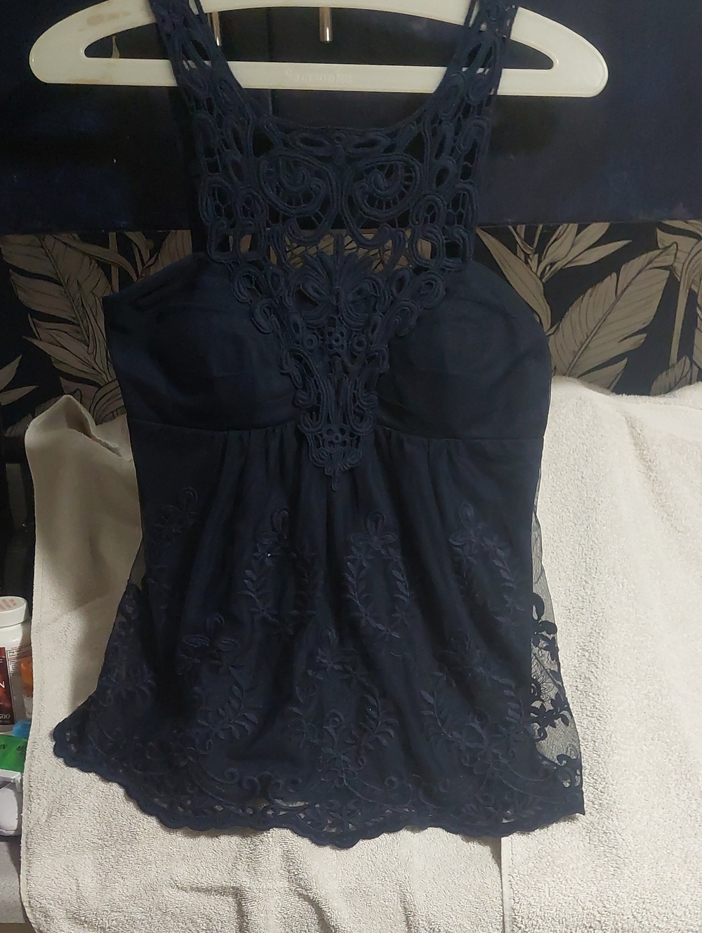 Boston Proper Dark Navy Crochet-Detail Camisole